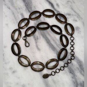 Vintage Y2K Fossil Women’s Belt Bronze Toned Hammered Metal Oval Links M/L